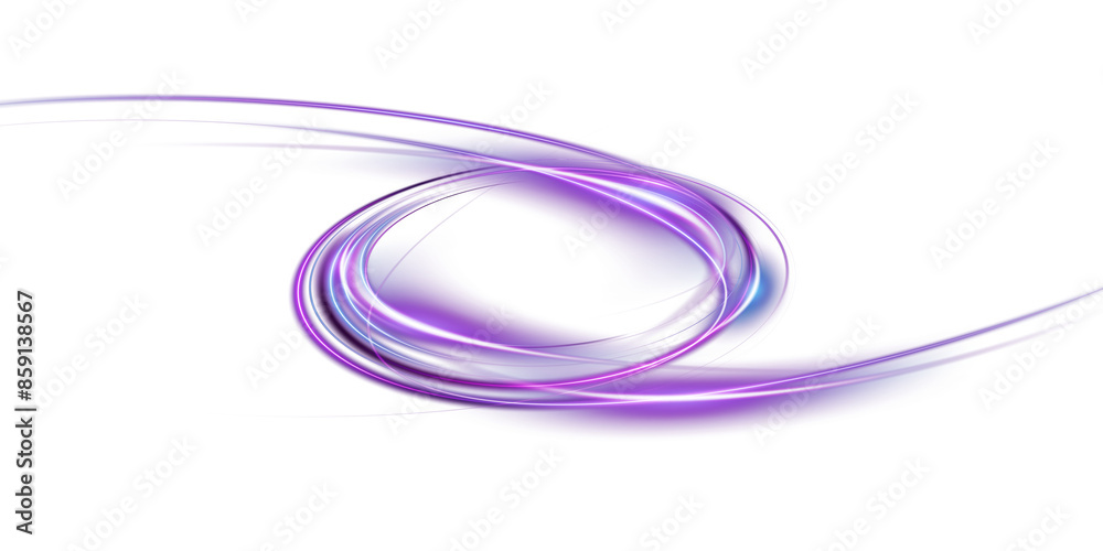 Blue, purple magical fantasy portal. Round light frame, with fine dust particles, futuristic teleporter. Blue, purple neon lights illuminate night scene with sparkles. Lighting effect. PNG.