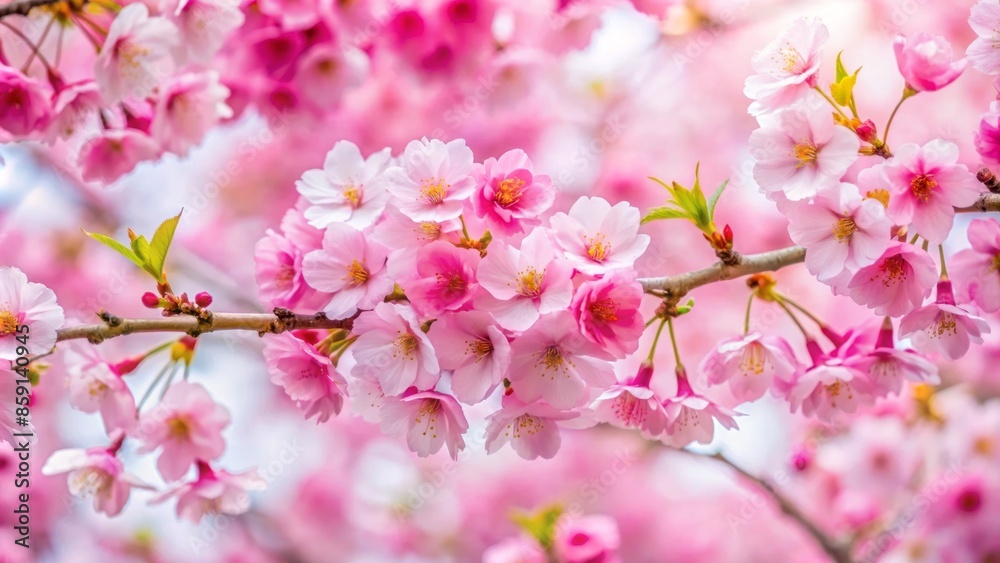 Serene bird's eye view of vibrant pink cherry blossoms unfolding against a pristine white background, symbolizing fleeting beauty and nature's splendor. Serene bird's eye view of vibrant pink cherry blossoms unfolding against a pristine white background, symbolizing fleeting beauty and nature's splendor.