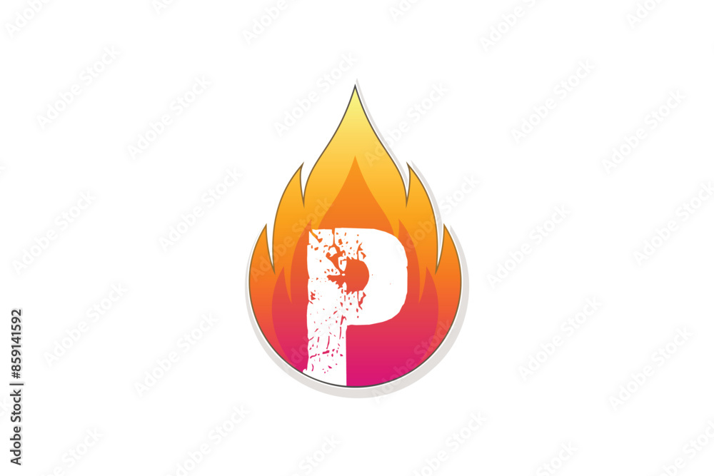 P letter logo design in fire initial in watercolor style Premium Vector