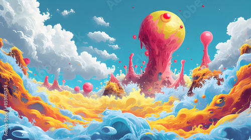 a painting of an octopus swimming in the ocean