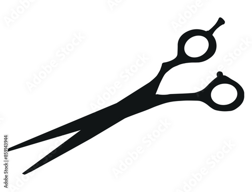 Black scissor icon flat style. Silhouette for your design, logotype, postcard, label. 