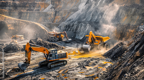 A mining operation with heavy machinery extracting ore from the earth