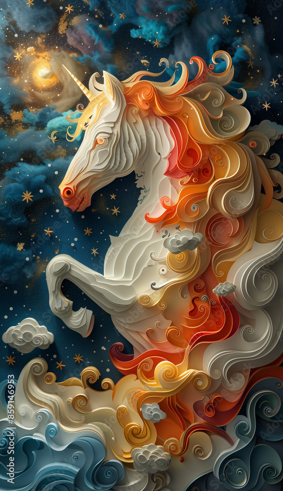illustration of a horse in the night