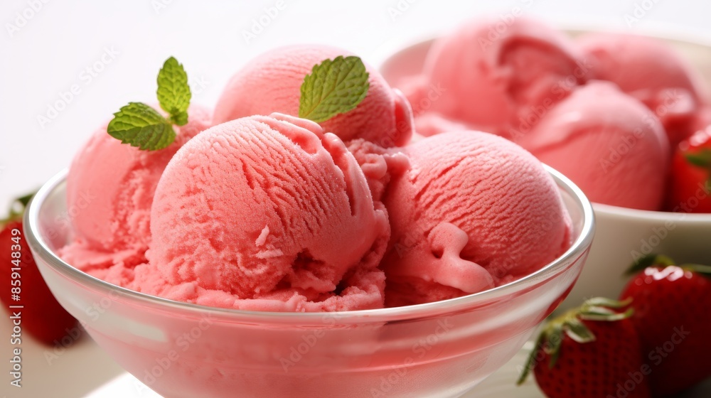 Close up shot showcasing the delightful essence of a strawberry ice cream dessert Close up shot showcasing the delightful essence of a strawberry ice cream dessert