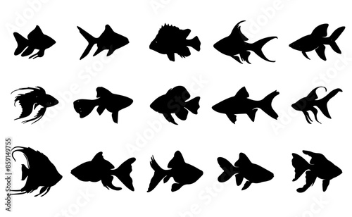 Aquarium fish Silhouette Clipart collection on white background