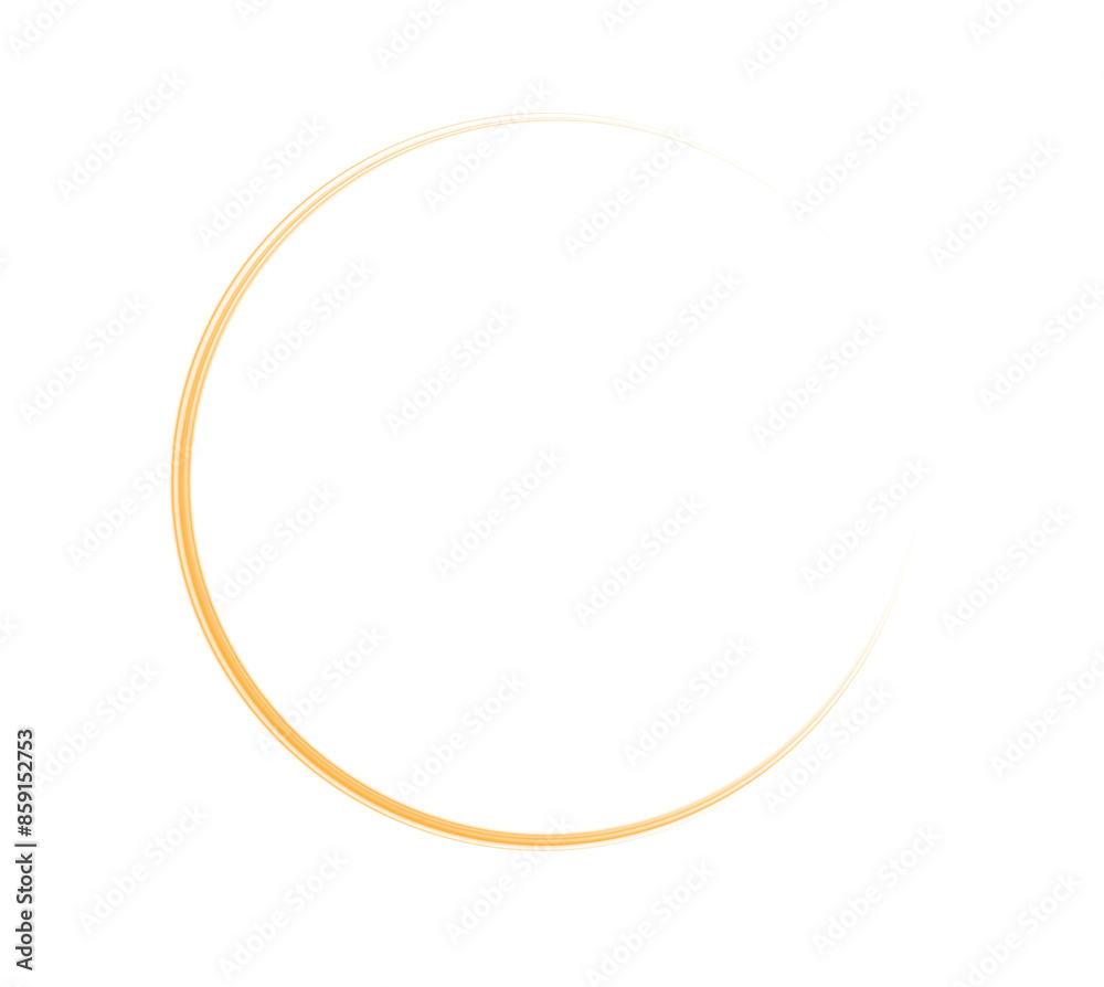 Golden or yellow magical fantasy portal. Round light frame, with fine dust particles, futuristic teleporter. Golden neon lights illuminate night scene with sparkles. Lighting effect. PNG.