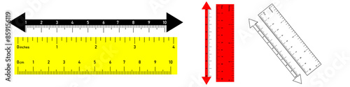 Both side ruler with scales in centimeters and inches vector illustration.