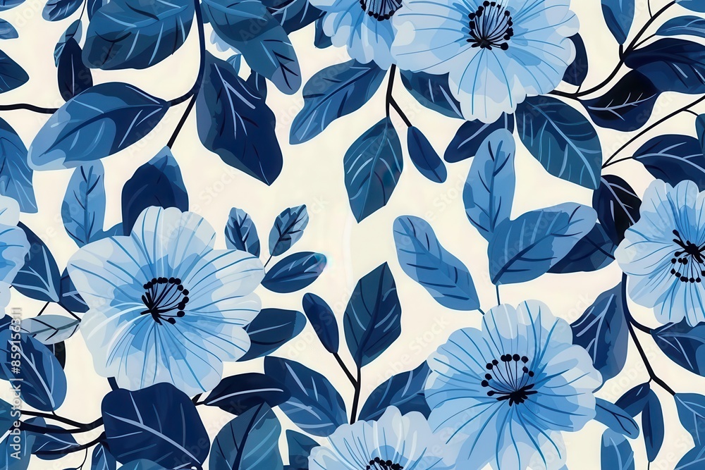 enchanting abstract blue flower seamless pattern organic tree leaves vintage spring motif enchanting abstract blue flower seamless pattern organic tree leaves vintage spring motif