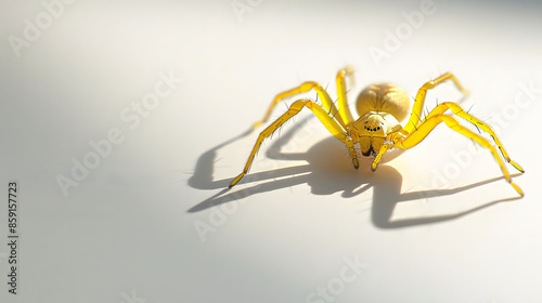 Yellow Sac Spider in Focus: A Yellow Sac Spider in sharp focus, isolated on a clean white background photo