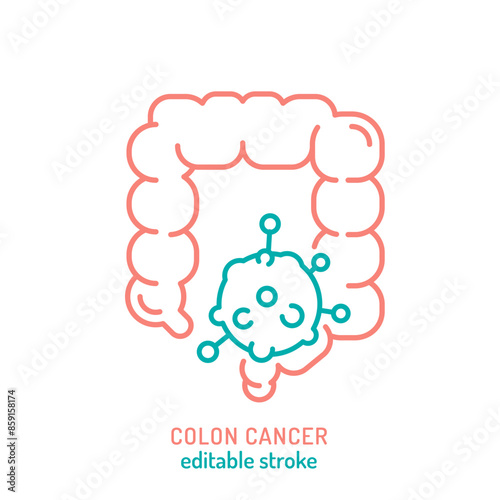 Colon, bowel, rectal cancer linear icon. Outline medical sign.