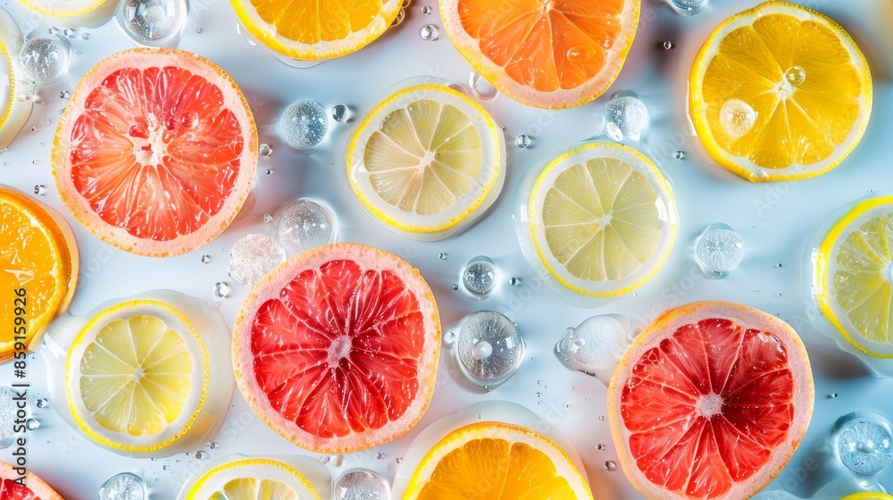 Fototapeta premium Citrus Slices with Bubbles