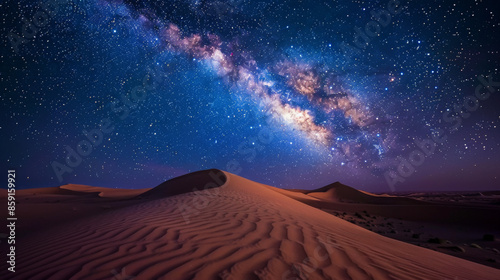 Breathtaking views of the Sahara Desert beneath a starry night sky. photo