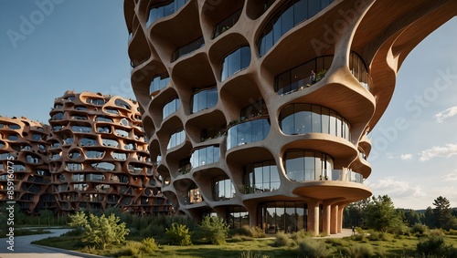 An unconventional residential complex inspired by organic forms found in nature ai-generated
