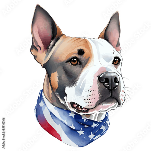 American Pit Bull Terrier Dog. celebrating Independence Day on the 4th of July. Generative Ai