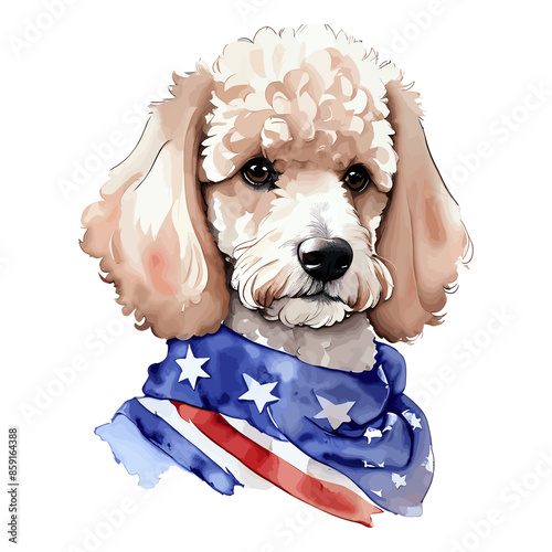 Poodle Dog. celebrating Independence Day on the 4th of July. Generative Ai