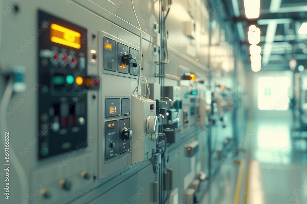 electric control cabinet substation in new factory plant industrial automation concept 3d illustration electric control cabinet substation in new factory plant industrial automation concept 3d illustration