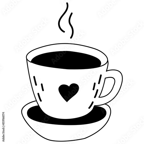 cup of coffee with heart doodle illustration