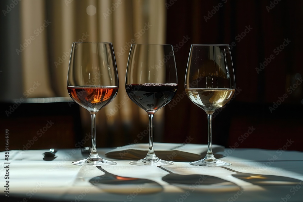 elegant table setting with three glasses of wine gourmet fine dining concept elegant table setting with three glasses of wine gourmet fine dining concept