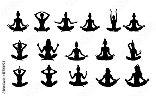 Woman on a yoga pose Silhouette Clipart collection