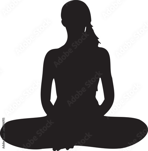 Silhouette of a girl doing yoga on transparent background