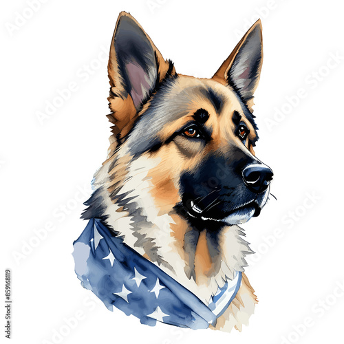 German Shepherd Dog. celebrating Independence Day on the 4th of July. Generative Ai