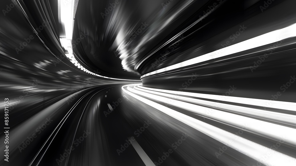 Speeding motion blurred in tunnel. powerful of abtract light trails. 3d rendering