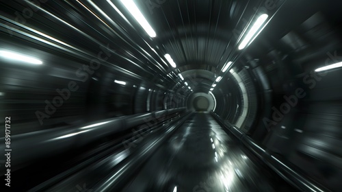 Speeding motion blurred in tunnel. powerful of abtract light trails. 3d rendering © Gary