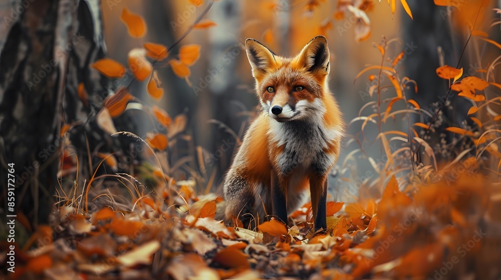 Cute Red Fox, Vulpes vulpes, fall forest. Beautiful animal in the nature habitat. Orange fox, detail portrait, Czech. Wildlife scene from the wild nature. Red fox running in orange autumn leaves. Cute Red Fox, Vulpes vulpes, fall forest. Beautiful animal in the nature habitat. Orange fox, detail portrait, Czech. Wildlife scene from the wild nature. Red fox running in orange autumn leaves.