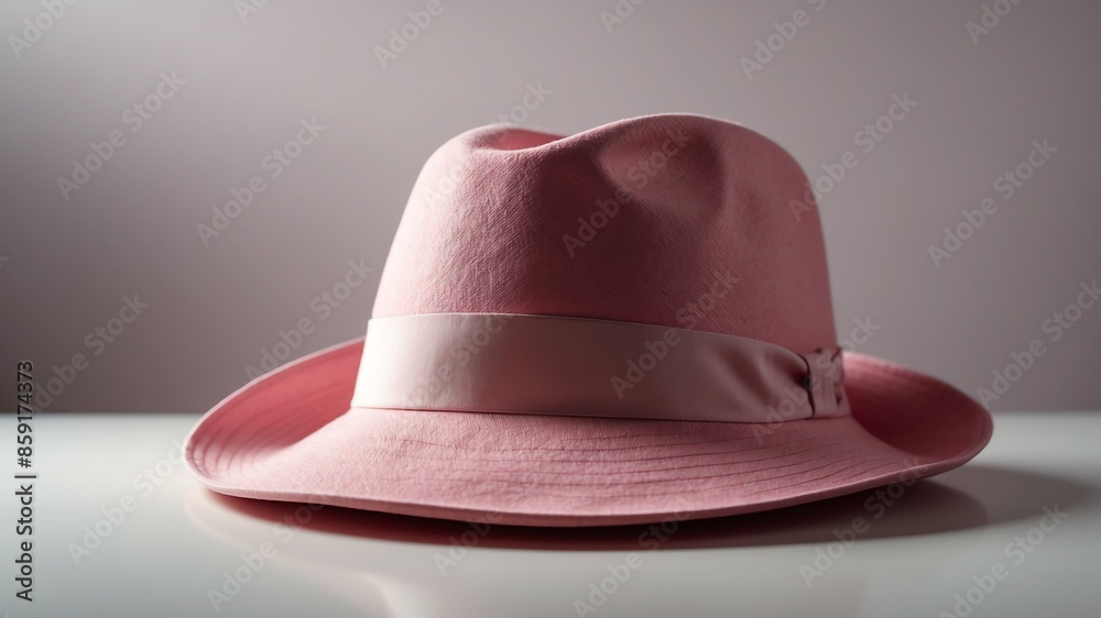 a pink hat on white table and plain background with dramatic lighting a pink hat on white table and plain background with dramatic lighting