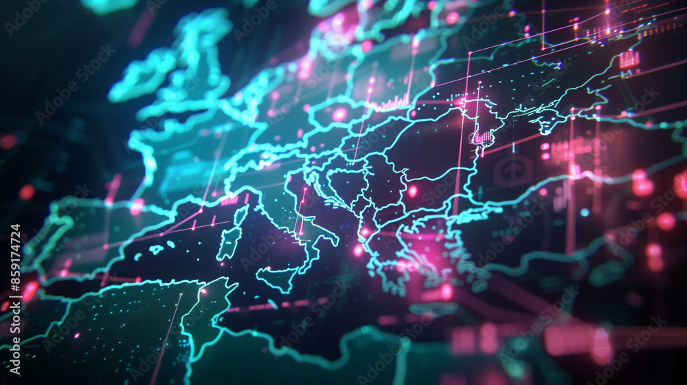 global networks on a map, created with generative AI technology global networks on a map, created with generative AI technology