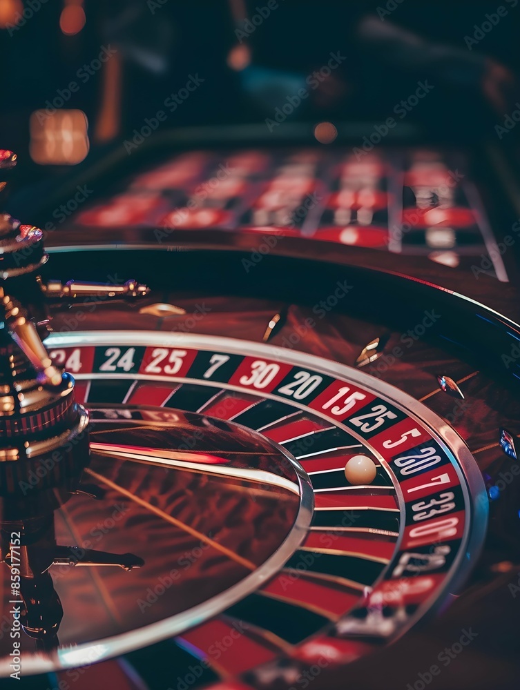 Closeup of a Casino Roulette Wheel With Red and Black Numbers