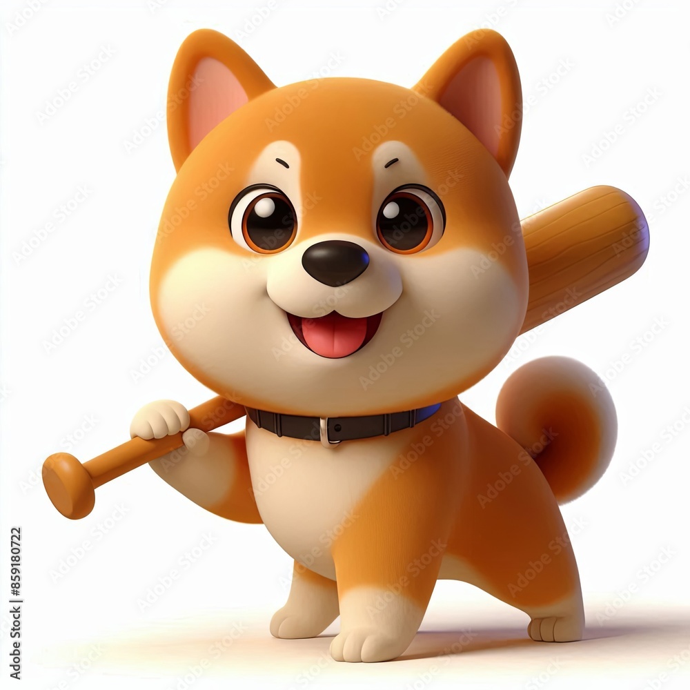 cute shiba inu holding a baseball bat in mouth Cartoon , 3d Generative AI cute shiba inu holding a baseball bat in mouth Cartoon , 3d Generative AI