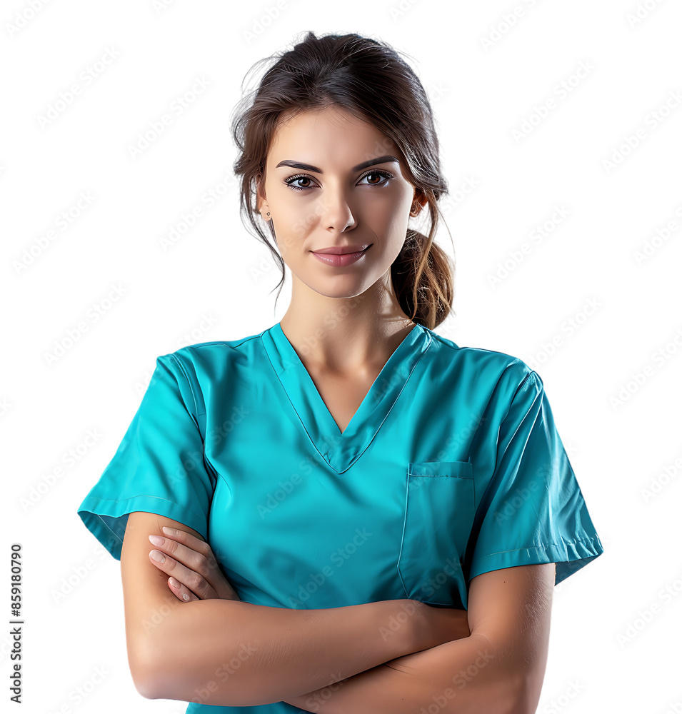 female nurse crossed arms on isolated transparent background female nurse crossed arms on isolated transparent background