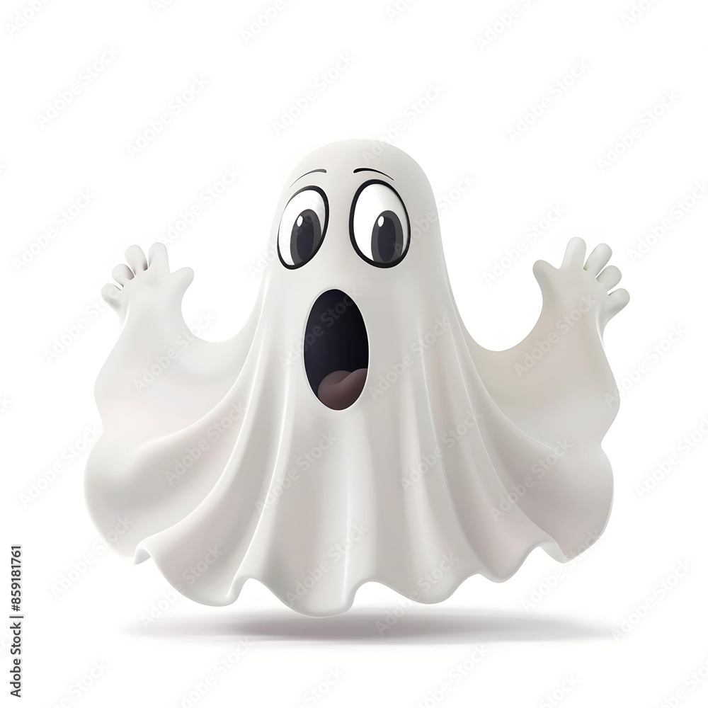 Cute Cartoon Ghost with Surprised Facial Expression on White Background Cute Cartoon Ghost with Surprised Facial Expression on White Background