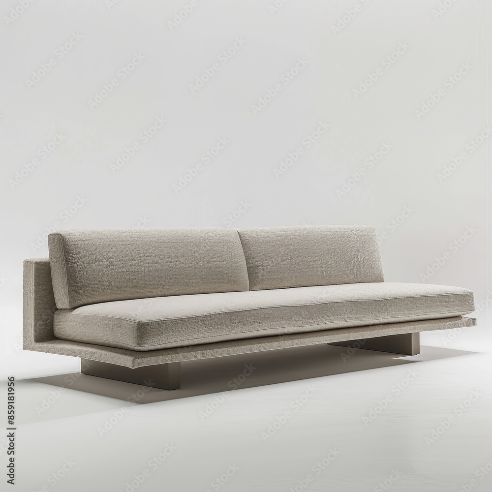 Modern Beige Fabric Sofa With Elevated Platform Base Modern Beige Fabric Sofa With Elevated Platform Base