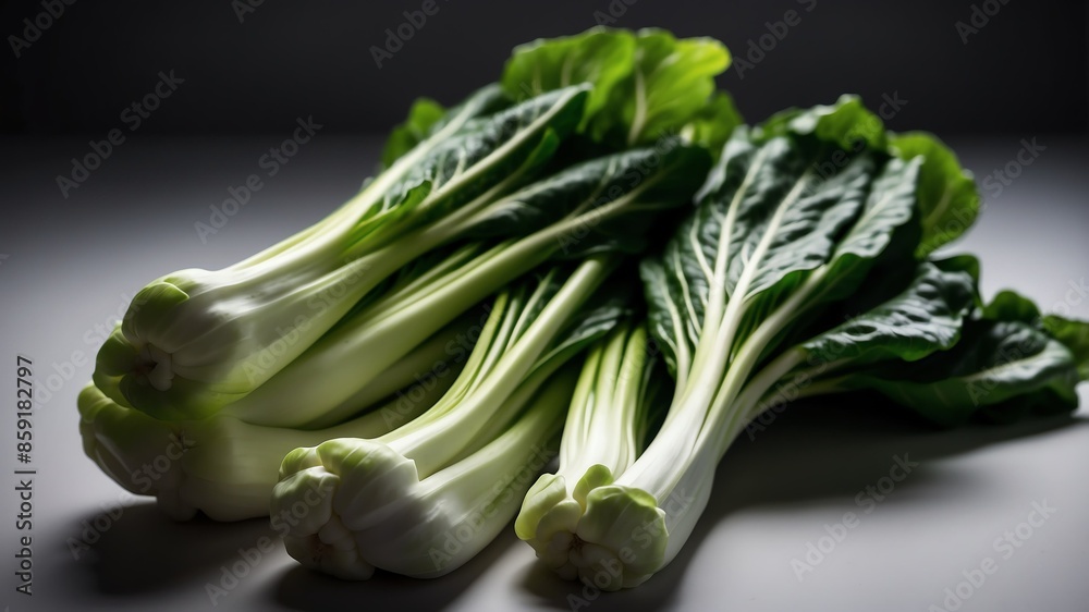 bunch of bokchoy on white table and plain background with dramatic lighting bunch of bokchoy on white table and plain background with dramatic lighting
