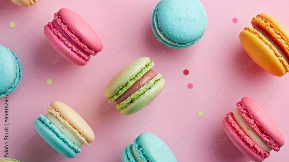 Colorful Macarons on Pink Background Colorful Macarons on Pink Background