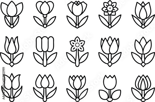 tulip flower icon set. editable stroke outline icons set. vector illustration.
