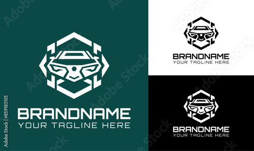 Geometric Car Emblem Logo Design in Dark and Light Variants