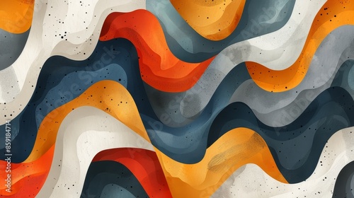 Abstract Watercolor Wave Pattern In Orange, Red, Grey, and White