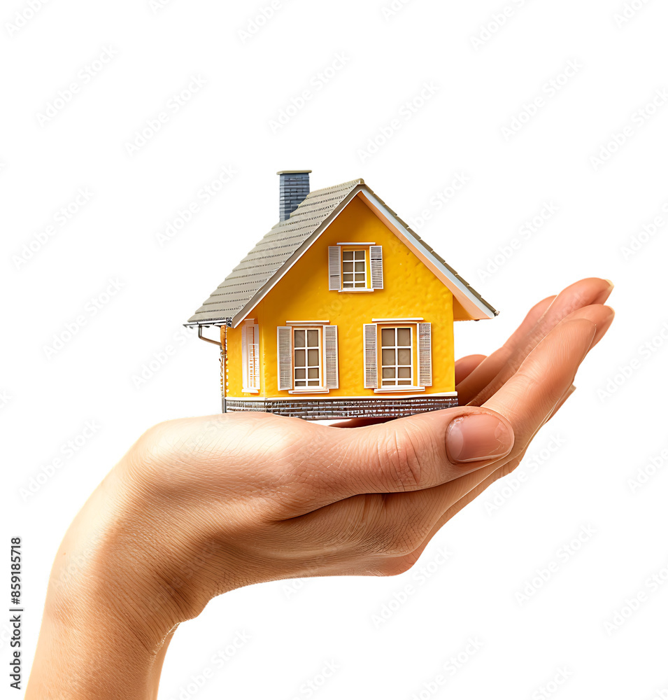 Hand holding a house on isolated transparent background Hand holding a house on isolated transparent background