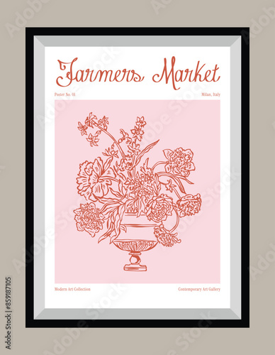 Minimal hand drawn vector dolce vita illustration with aesthetic quote in a poster frame. Matisse style illustrations.	