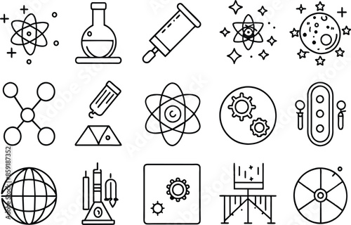 physics icon set. editable stroke outline icons set. vector illustration.
