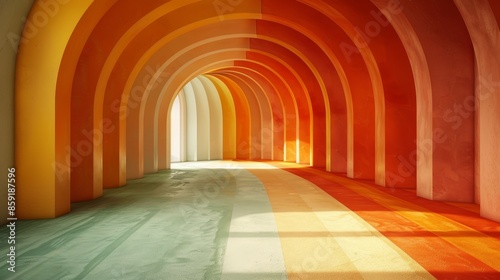 Colorful Archway Corridor Leading to Sunlight