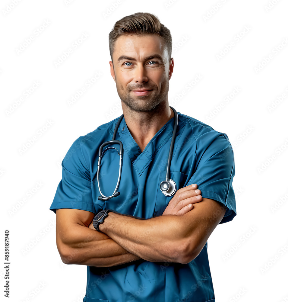 Male nurse crossed arms on isolated transparent background Male nurse crossed arms on isolated transparent background