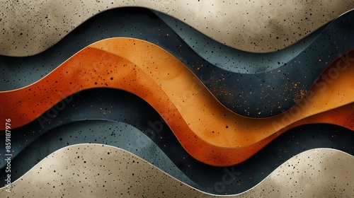 Abstract Wavy Design in Orange, Blue, and Beige Tones