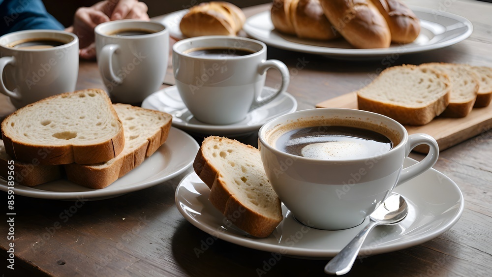 coffee and bread are served on the table. Generative AI coffee and bread are served on the table. Generative AI