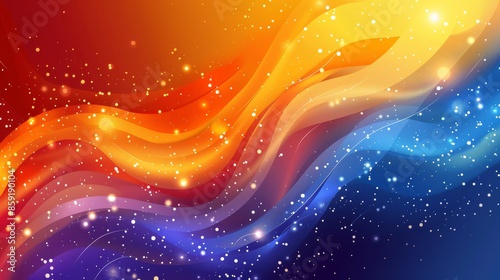 Abstract Orange And Blue Wavy Background With Sparkling Lights