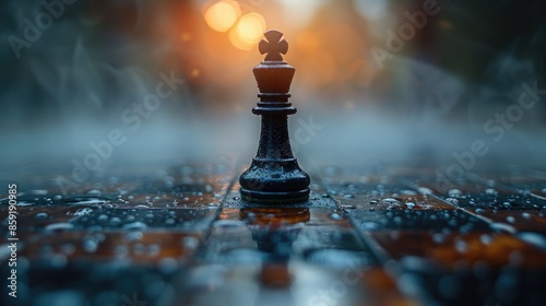 Lonely Chess Piece on Board: Strategy and Leadership Concept