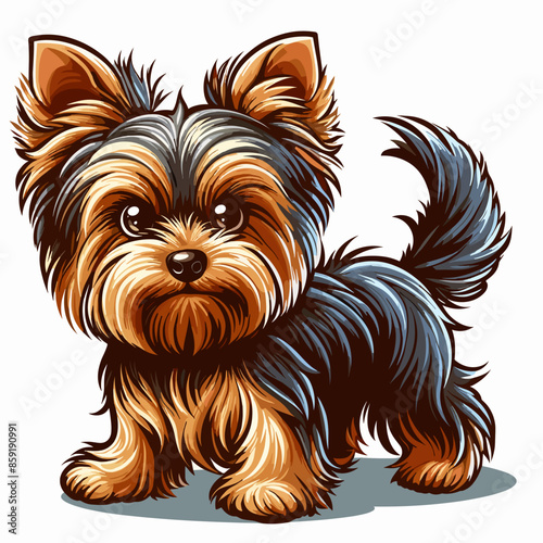 Bold Line Vector of a Cute Yorkshire Terrier Puppy Face on a Flat White Background